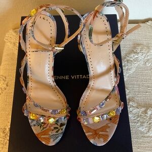 Adrienne Vittadini floral and colored stones heels.